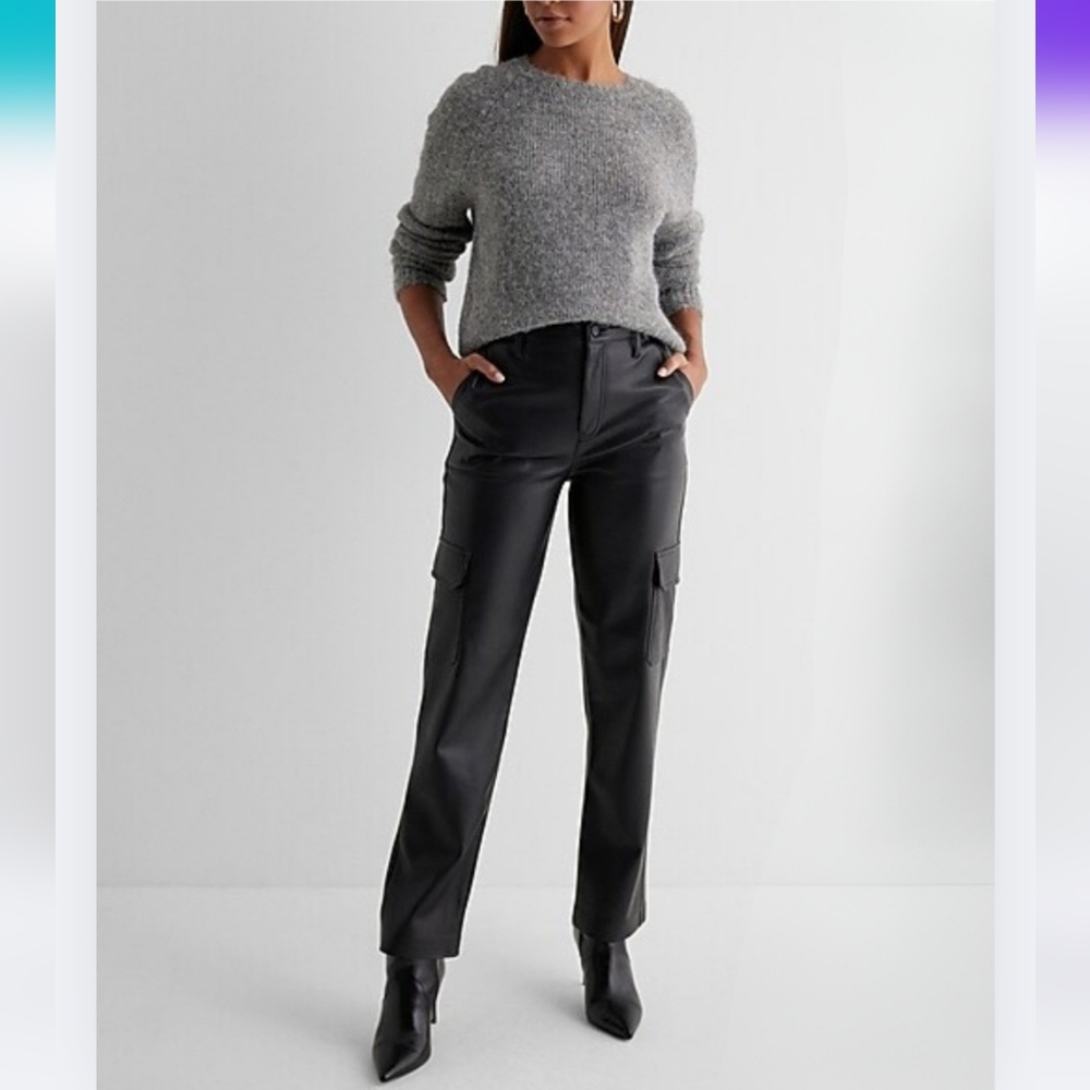 Express Modern Straight Super High Rise Vegan Leather Size 10 Classic CK-1362